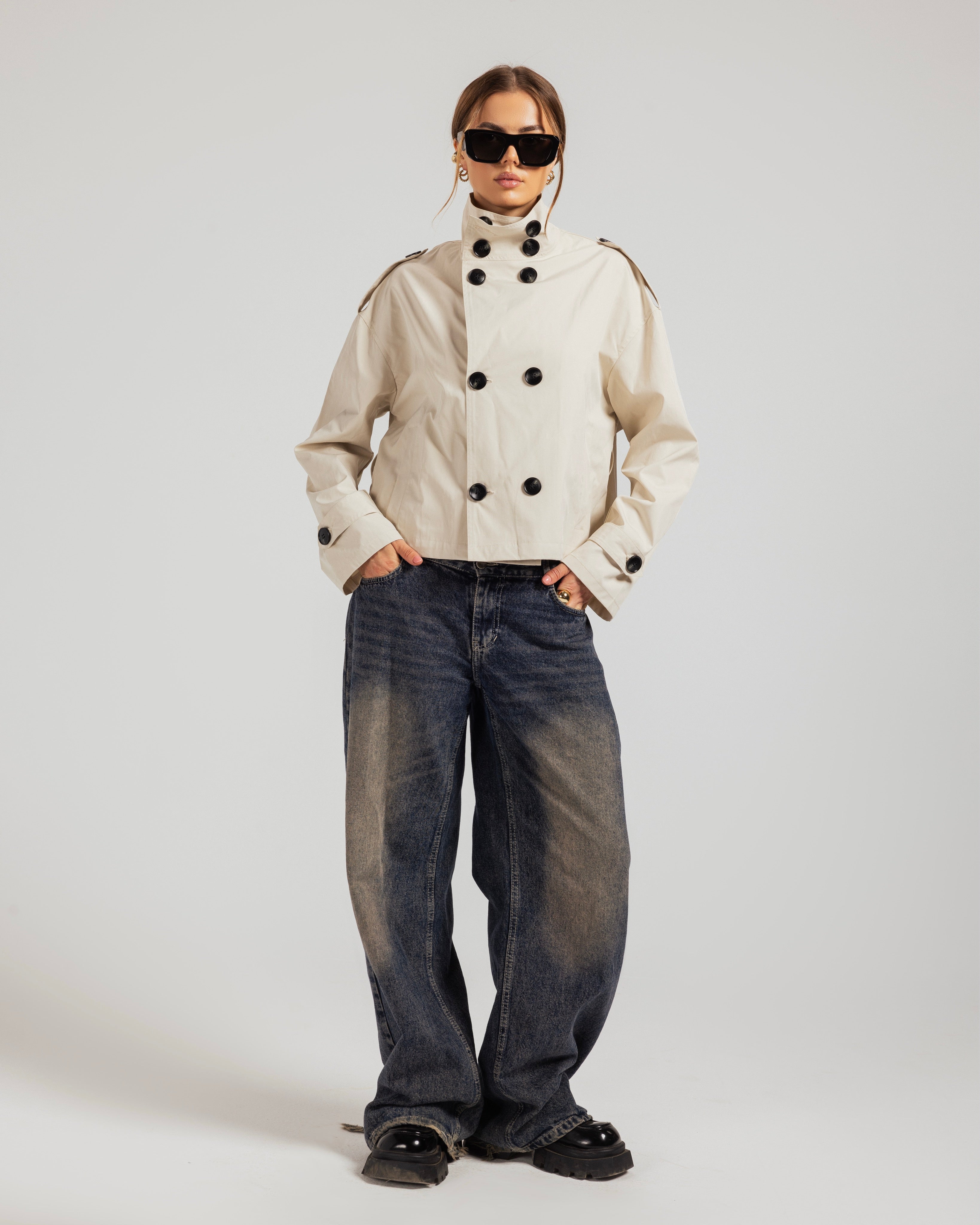 Cropped Military Trench Jacket
